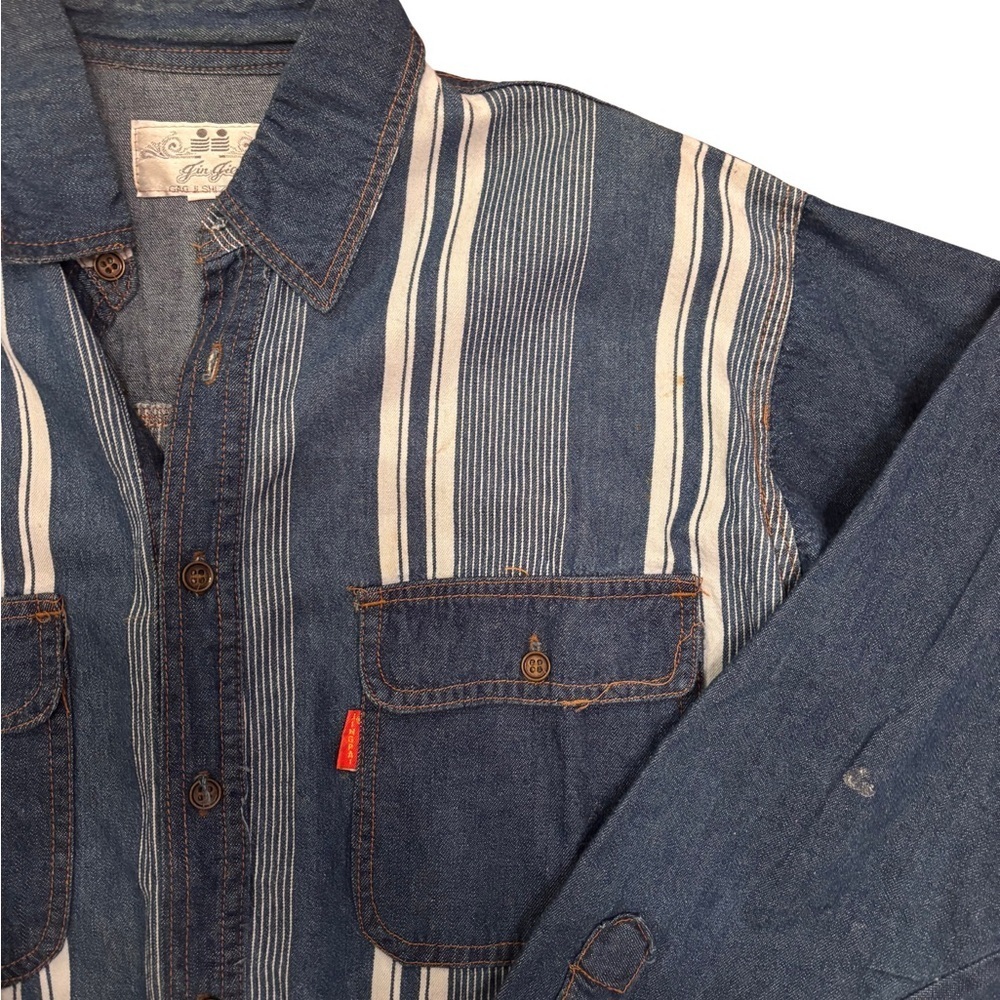 90’s Vibe Striped Denim Button-Up Shirt - Picture 2 of 3